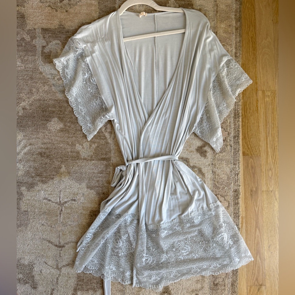 Eberjey Soft Modal and Lace Trim Robe Light Blue
